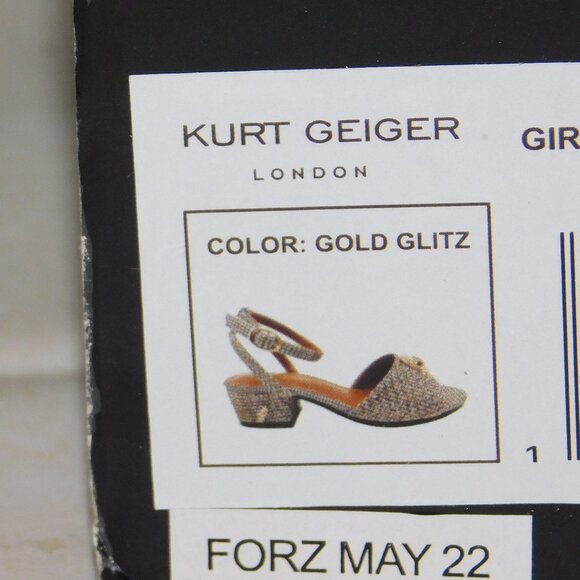 Kurt Geiger London Mini Kensington Block Heel Sandal Girls Size 2 Gold Glitz - Picture 10 of 12